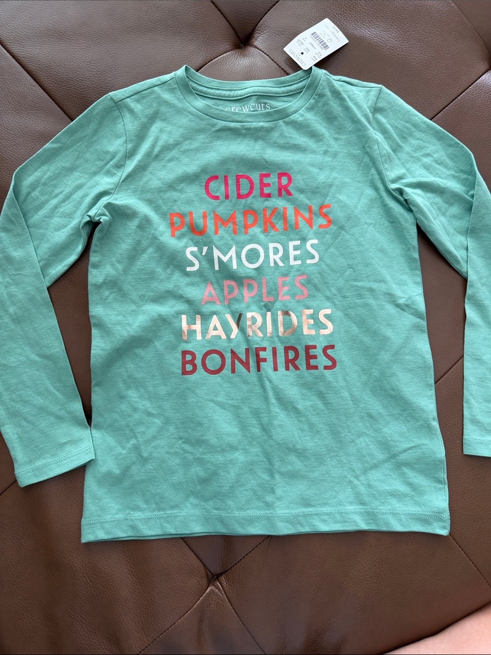 Crewcuts Girls 6/7 Mint Green Long-Sleeve Graphic Tee NWT